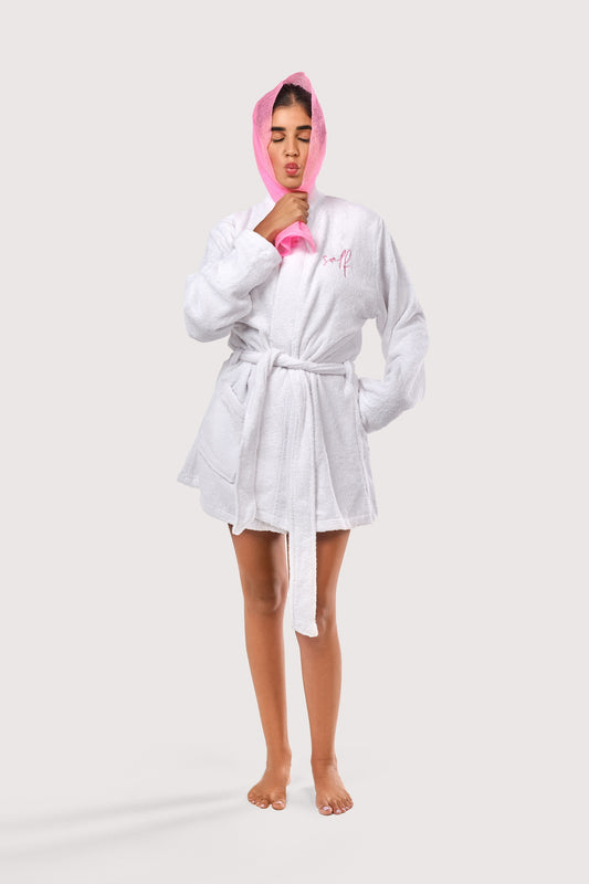 self mini white bathrobe