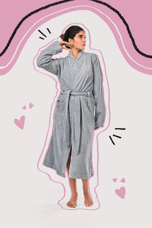 women's bluish grey long bathrobe