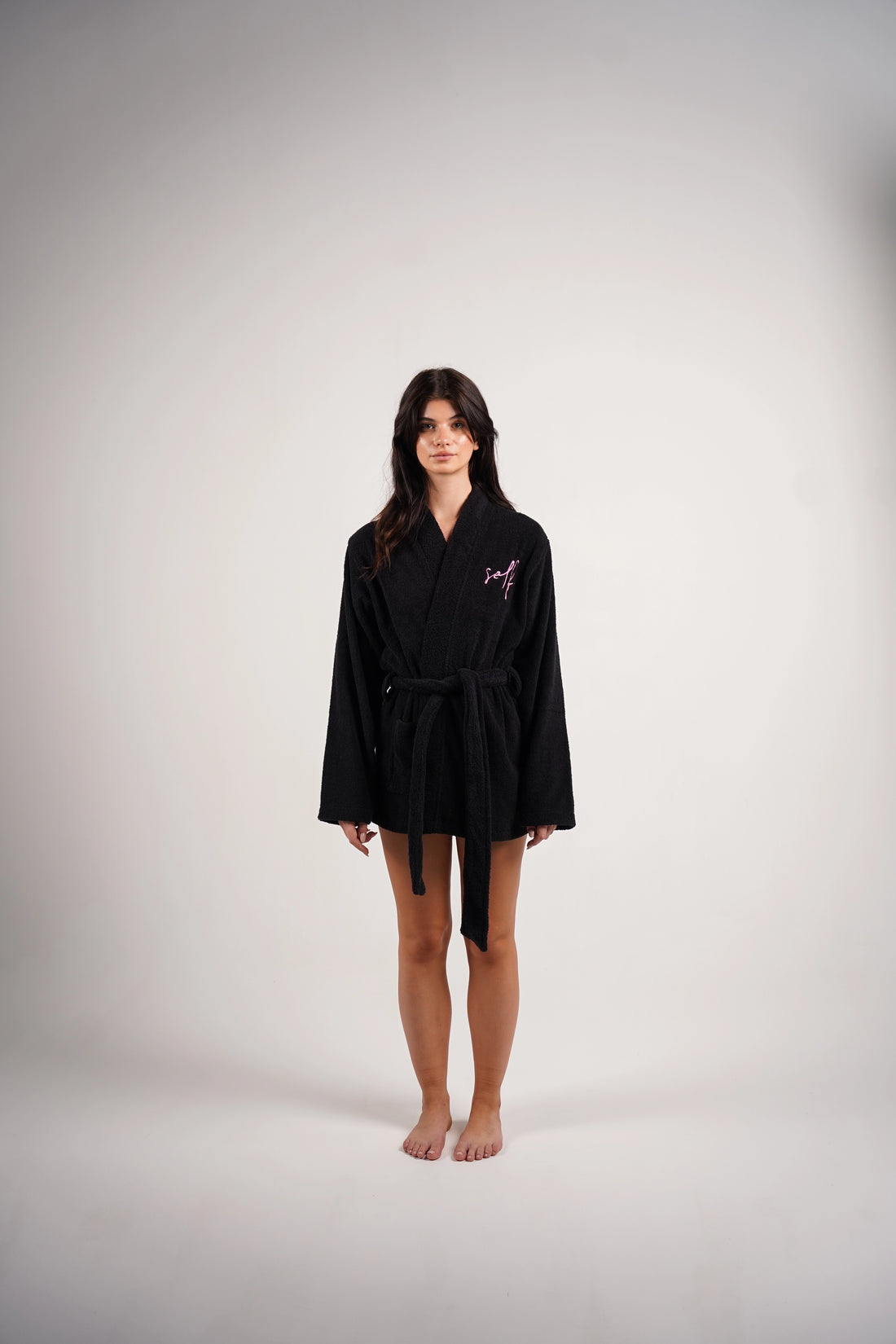 women mini black bathrobe