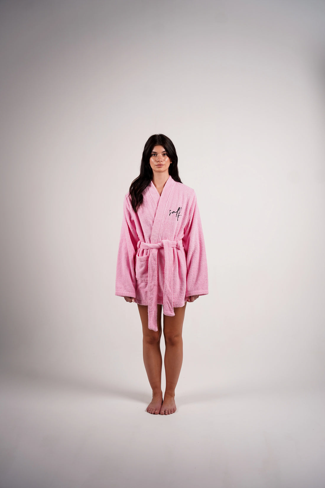 women mini pink bathrobe