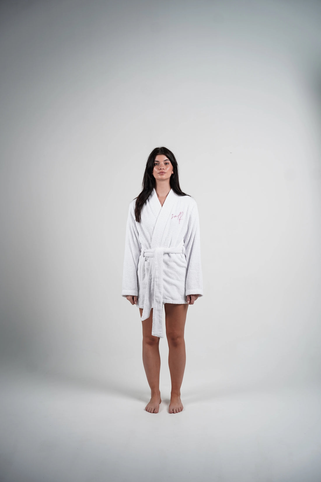 women's mini white bathrobe