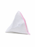 White mesh laundry bag with a pink zipper on a white background