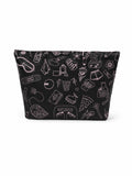Black pouch with white illustrations on a white background