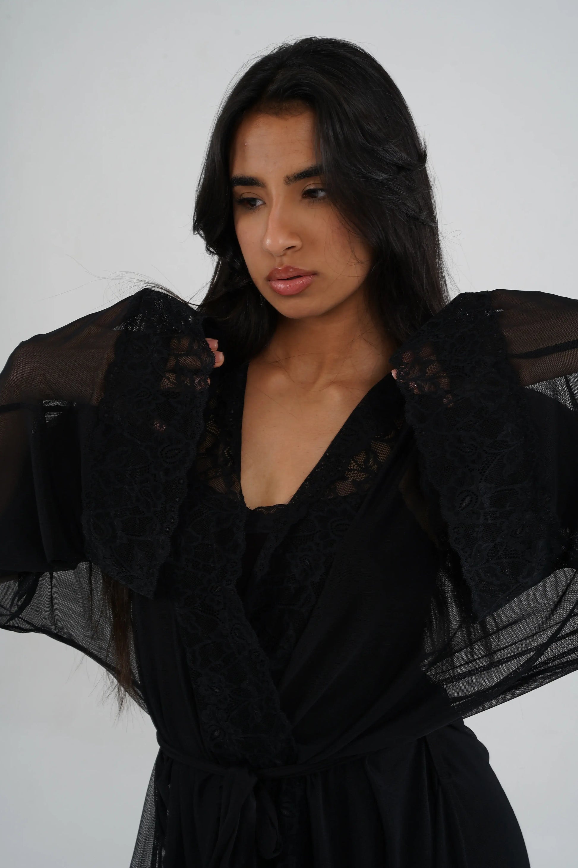 Black Tulle Robe – A bold and glamorous addition to your lingerie collection, designed for luxurious lounging and self-care.