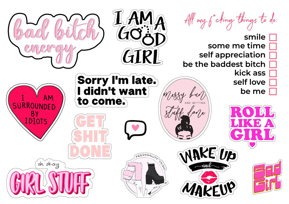 the "bitch please" sticker sheet